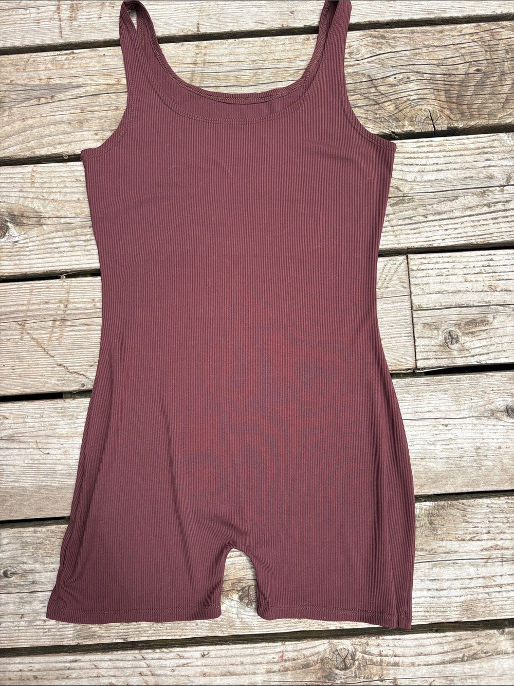 Ribbed Sleeveless Romper - Deep Brown/Maroon